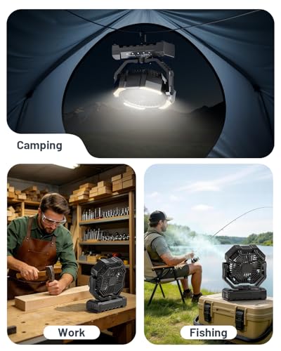 Misting Fan, Portable Camping Fans with 9oz Water Tank, 24000mAh Rechargeable Fan with 4 Speed, Battery Powered Fans with 120H Cooling, Last 5H Mist, 2 Mist Modes, Light, Outsides/Summer Essential