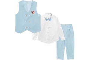LOLANTA Boys' 4-Piece Formal Suit, Wedding Ring Bearer Outfit Vest Pants with Dress Shirt Bow Tie for Graduation 2-13 Years