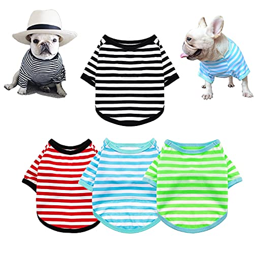 4Pack Dog Shirts Pet Summer Doggie Clothes Breathable Striped Outfits