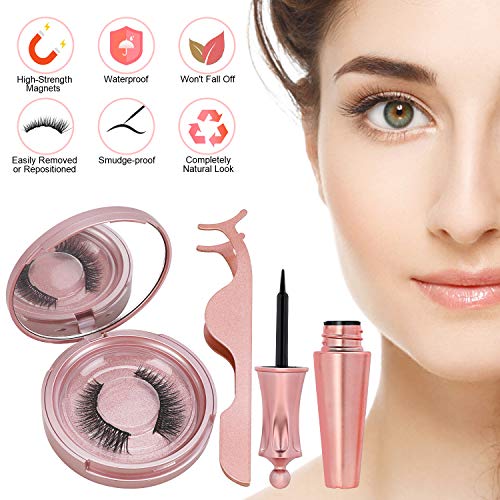 Magnetic Eyelashes, Magnetic Eyeliner Kit, Nivlan 3D Magnetic Eyelashes Magnetic Lashliner for Use with Magnetic False Lashes No Glue Reusable False Eye Lashes with Applicator