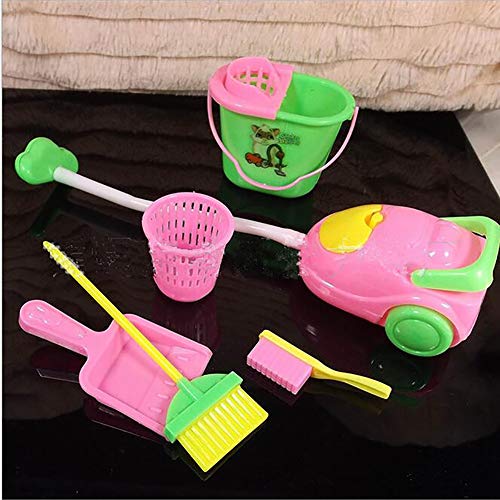 6Pcs Dolls House Patty Hoover Plastic Vacuum Cleaner Brush Bucket Miniature Modern Cleaning Accessories for Barbie Dollhouse Household Appliances