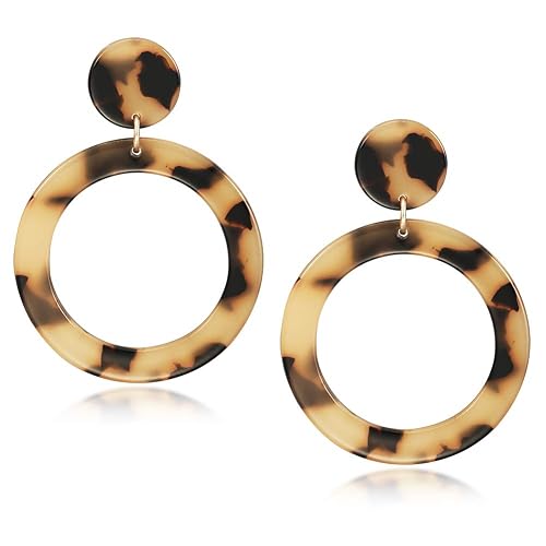 Bohemian Statement Acrylic Drop Dangle Earrings Circle Round Earrings Resin Earrings for Women(Leopard)