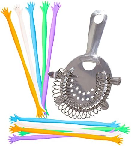 SILVERgrade Cocktail Strainer Stainless Steel 18/8, with 10 Drink Stirrers & Over 50 Recipes (PDF) for Tasty Mixed Drinks