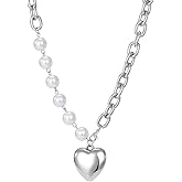 Chunky Gold Pearl Necklace for Women Dainty Charm Heart Stackable Necklace Heart Pendant Beaded Clavicle Necklace Trendy Jewelry Accessories
