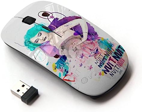 Planetar Colorful PrinTed Ultra-thin Wireless Optical 2.4Ghz Mouse - Black ( Bonne Nuit Good Night Woman )