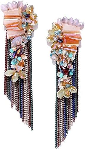 Crystallic Creations Western Style Multi-Color Onyx Stone Long Chain Drop Earring for Girls/Woman's