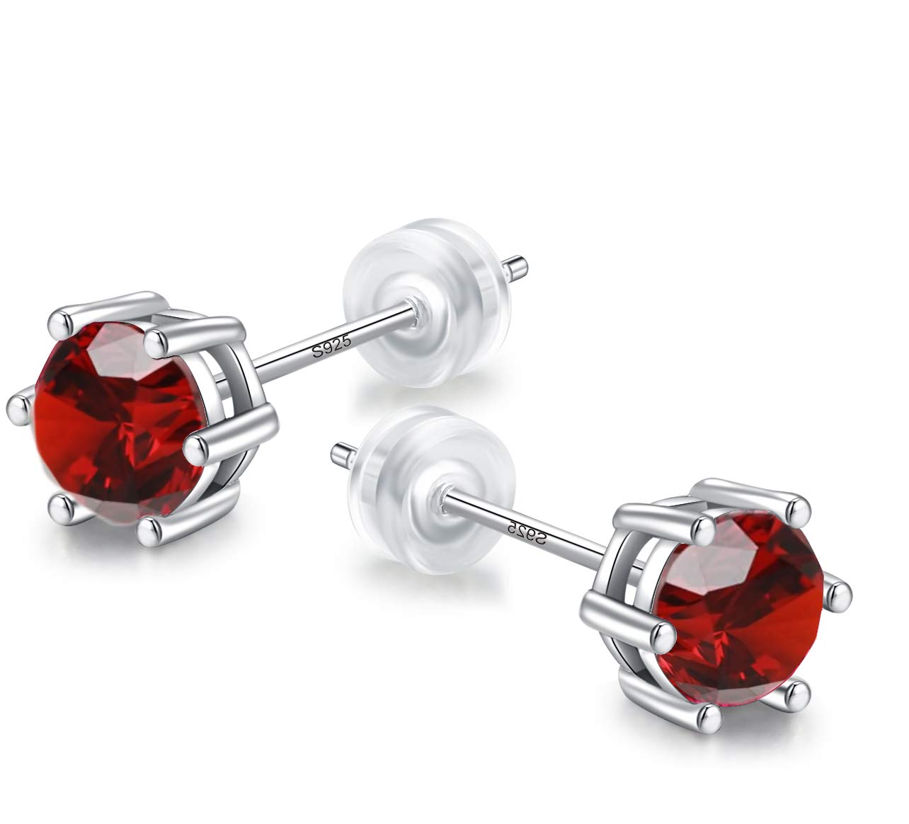 Sunnyshopday July Ruby Jul Birthday Stone Birthstone,Daily Wear,925 Sterling Silver or 18ct White Gold Plated Earrings Studs Men Women,Jewelry Box Gift Choice