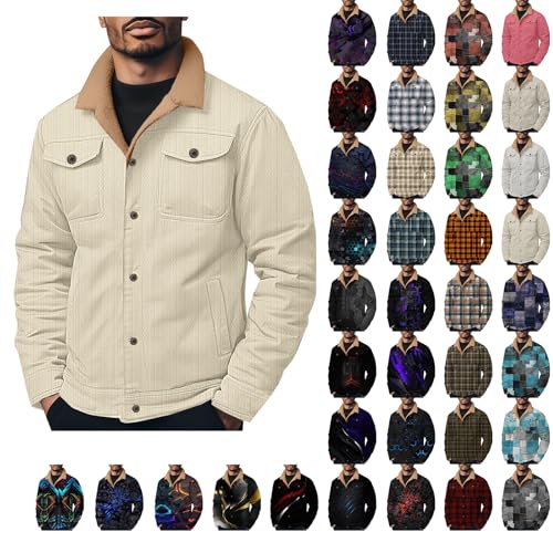 Cocila Winter Jackets for Men Fleece Jackets Flannel Checked Lumberjack Shirts with Pockets Work Shirt Casual Button Down Coat Khaki XL