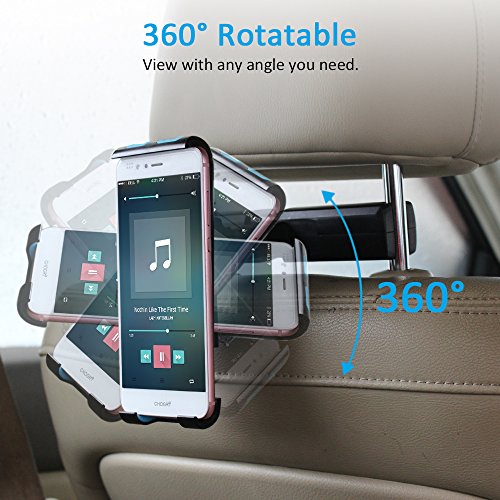 Car Headrest Mount, Pobon Car Seat Tablet Holder for iPad Mini 2/3/4, iPad Pro/Air, iPhone Xs Max/XS/XR/X/8 Plus/7/7 Plus/6s, Samsung Galaxy Tab Note 9/S9, Fire 7/8 HD, All 4-10.5" Devices (Blue)