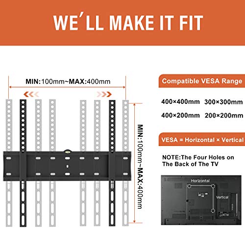 PUTORSEN® Fixed TV Wall Bracket, Ultra Slim TV Wall Mount for 32-55 inch LED LCD Plasma Full HD 1080p 3D 4K Smart TV Max VESA 400x400, Capacity 40kg, Spirit level included