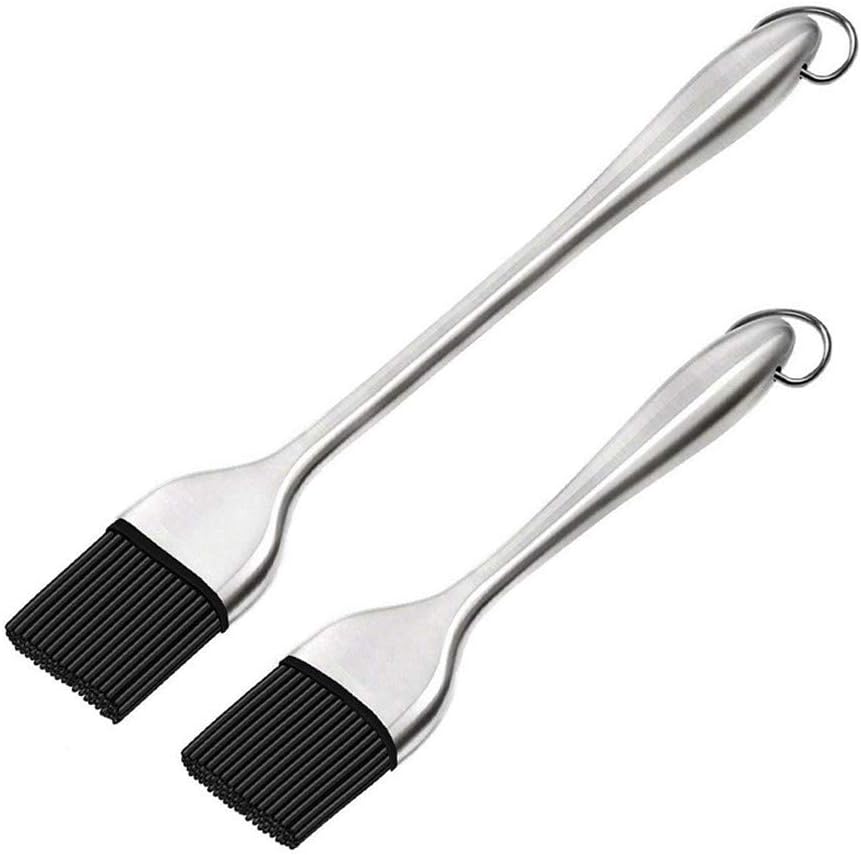 Samoii BBQ Basting Brush Silicone Bristles Stainless Steel Handle Make Grilling Easy 2PC Heat Resistant Food Grade for BBQ Grill Barbecue Baking Kitchen Cooking