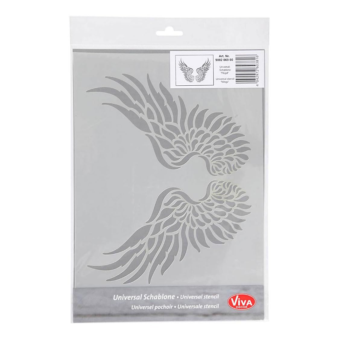 Viva Decor Universal Stencil 8.27-Inch x 11.69-Inch Wings, Acrylic, Multicoloured, 2-Piece