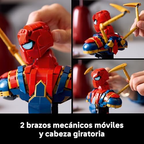 Marvel Busto do Homem-Aranha de Ferro - Modelo Adulto de Figura de Super-herói com 2 Braços em Movimento, Cabeça Giratória e Minifigura - Avengers Collection Gift for Men and Women 76326