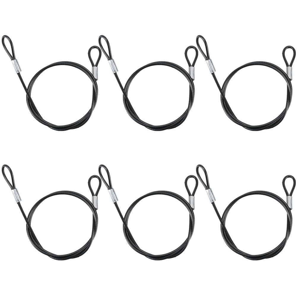 GORGECRAFT 6Pcs 50CM Stainless Steel Safety Cable Lock Black Metal Lanyard Link Lock Hook Eyelets Loops Chain Security Wire Rope Cables with Plastic Coated for Outdoor Gates Hanging Luggage