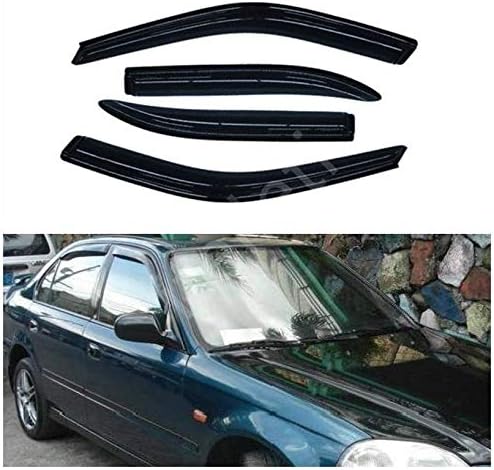 itelleti 4pcs Outside Mount Dark Smoke Sun/Rain Guard Front+Rear Tape-On Auto Window Visors For 96-00 Honda Civic 4-Door Sedan