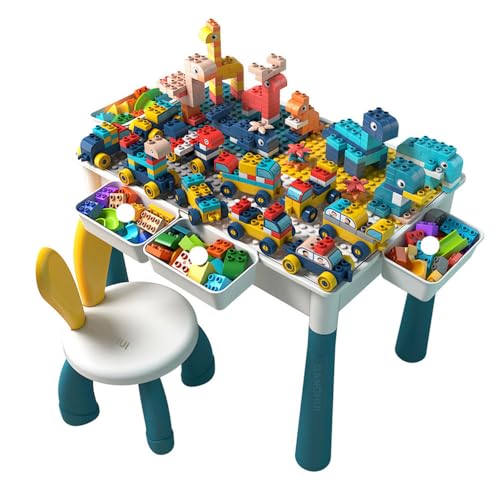 Multi-Functional Kids Activity Table & Chair Set,Building Block Play Surface,Sand/Water Station & Study Desk with Chairs - Multi-Functional Educational Toy for Boys & Girls Ages 3-8 Years