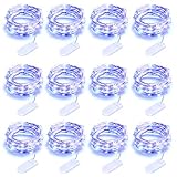 LEDIKON 12 Pack Blue Fairy Lights Battery Operated,7.2ft 20 Micro Led Firefly Lights,Waterproof Blue Led String Lights,Mini Silver Wire Fairy Lights for Costume Wedding Party Jars Halloween Christmas