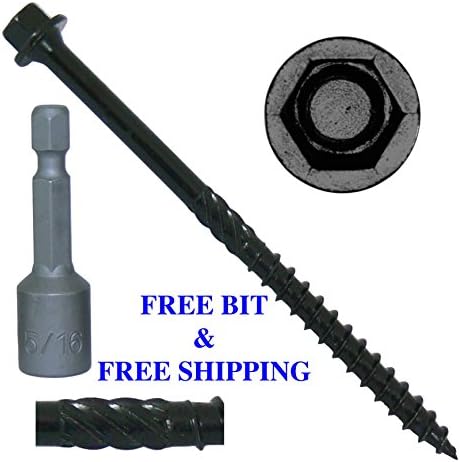 #14 X 8" Heavy Duty Black Timber/Log/Landscaping Wood Screws - Exterior Coated Heavy Duty Screws (12 Screw Count - Heavy Duty Black Log Wood Screws)