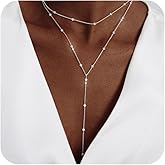 LULII Gold Necklace for Women Trendy Lariat Y Necklace Dainty 14k Gold Plated/Silver Long Necklaces for Women Layered Beaded Drop Necklaces Simple Y-Shaped Chain Jewelry Gifts