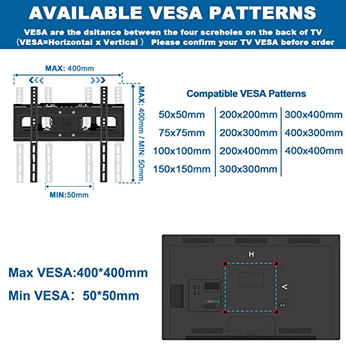 TV Wandhalterung Schwenkbar Neigbar TV Halterung für 20-60 Zoll Flach & Curved LED LCD OLED Max VESA 400x400 mm bis zu 54KG