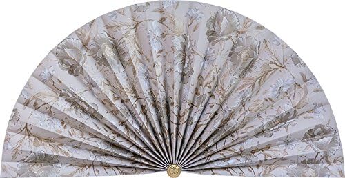 Neat Pleats Decorative Fan, Hearth Screen, or Overdoor Wall Hanging - L475 - Eggshell Off-White with Gold, Pewter, & White Flower Floral