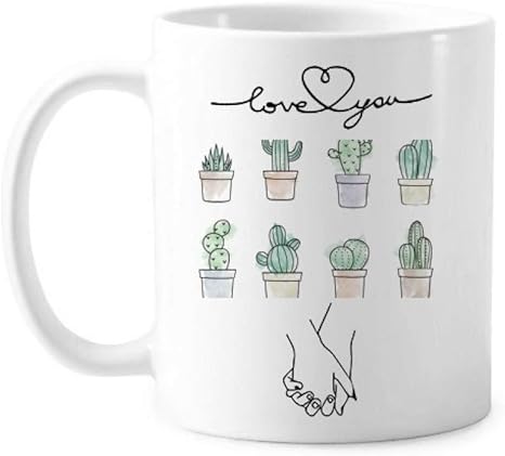 Amazon Co Jp 多肉植物サボテンの鉢植えの植物イラストパターン 恋人のマグカップ白陶器のカップ柄のギフト ホーム キッチン