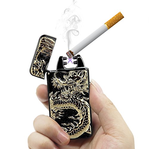 Pard Relief Dragon Windproof Cross Arc Lighter, USB Rechargeable Flameless Electronic Pulse Arc Cigarette Lighter, Black