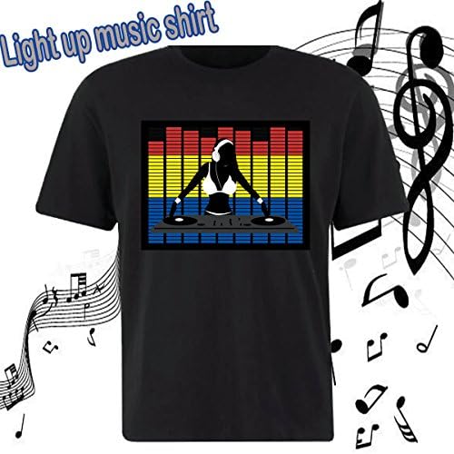 Flashingworld led music funny Light up the night in an Sound Activated Shirt! (S, DJ GIRL)