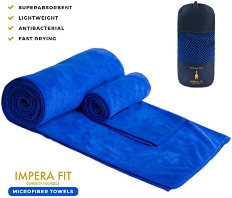 2 Pack Microfiber Sport Towel By IMPERA FIT: Quick Drying And XL Lightweight Towel (72 x 24'') with Hand/Face Towel (29 x 14") for Travel, Gym, Swimming, Yoga, Camping, Super Absorbent