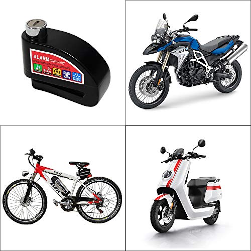 Wisamic Motorcycle Alarm Disc Lock - Motorbike Anti-theft Disc Brake Lock with 6mm Pin, 110dB Alarm Sound, 4ft Reminder Cable, Pouch Wheel Security Lock (Black)
