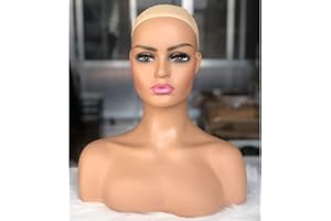 Dreambeauty Realistic Female Mannequin Head with Shoulder Manikin PVC Head Bust Wig Head Stand for Wigs Display Making,Stylin