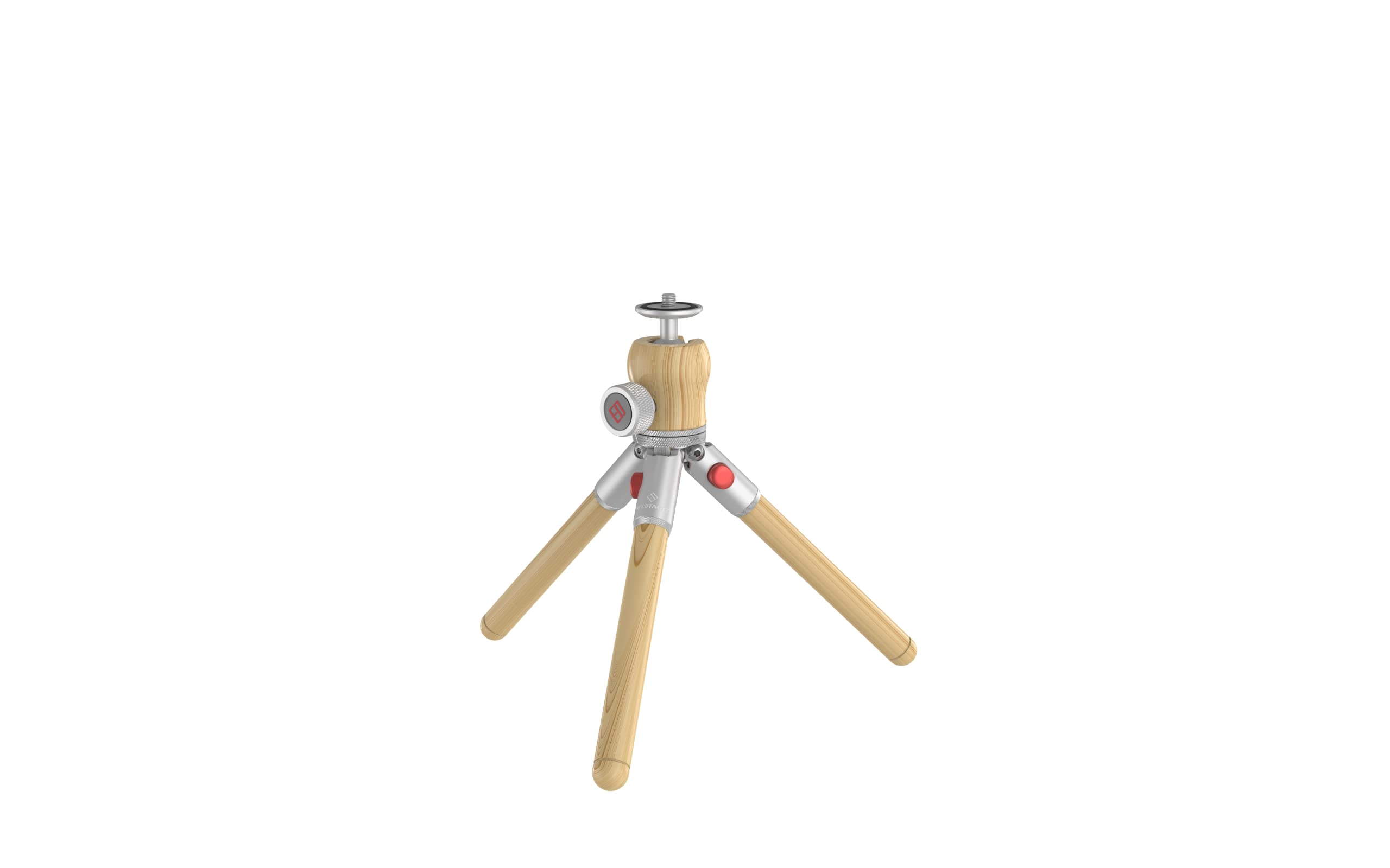 IFOOTAGE Timberpod Beech Minipod,Wooden Tripod,1/4" Screw 360° and 90° Flexible Ball Head 2 Height Settings,Silver