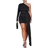 Floerns Women's Plus Size Elegant Long Sleeve Mini Dress One Shoulder Party Bodycon Dresses