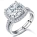 Venetia Top Grade Supreme Princess Cushion Cut 2.0 Carats NSCD Simulated Diamond Ring Band 2 Pcs Set Platinum Plated 925 Silver Realistic White Fire Sparkles swarovski cubic zirconia cz crystal