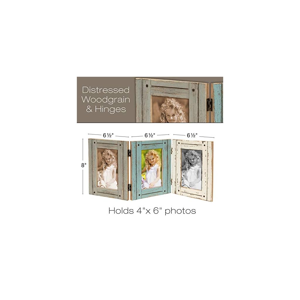EXCELLO GLOBAL PRODUCTS Hand Painted Rustic Three Picture Frame Holds
