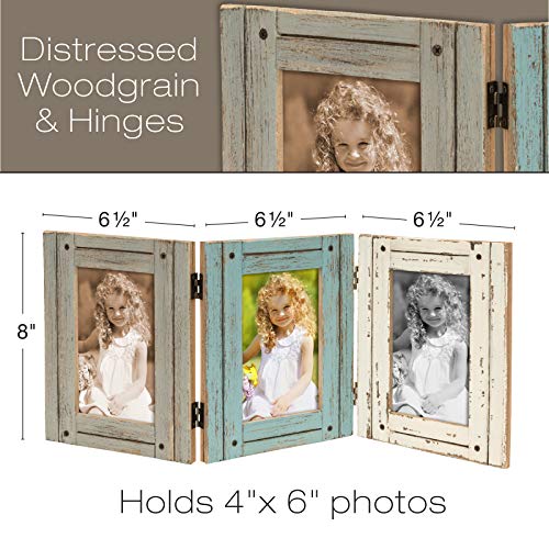 EXCELLO GLOBAL PRODUCTS Hand Painted Rustic Three Picture Frame Holds