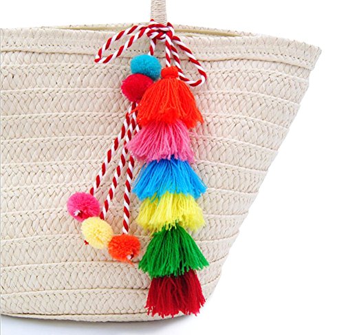 QTMY Pom Pom Tassel Long Bag Pendant Charm Keyring Keychain for Women Purse Handbag Decor