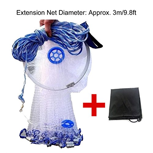 EASY BIG American Fishing Nets Cast Net with Aluminum Frisbee for Bait Trap Fish Dia:7.8ft/9.8ft/11.8ft/13.7ft, 0.8inch Mesh Size