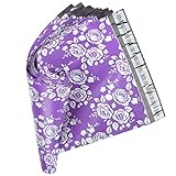 Metronic 10x13 Inch 100 Pack Rose Shipping Bags Envelopes Self Adhesive Poly Mailers in Purple Printed Rose Design with Waterproof and Tearproof Postal Mailing Bags