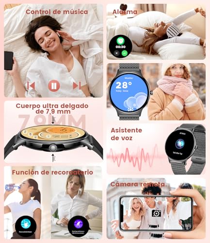 LIGE Women's Smart Watch with Bluetooth Call, 1.43 Inch AMOLED Ultrathin, 120+ Sports Modes, Message Reminder, 24H Heart Rate Monitor, Sleep Monitor, Calories, Pedometer, Android iOS, Black