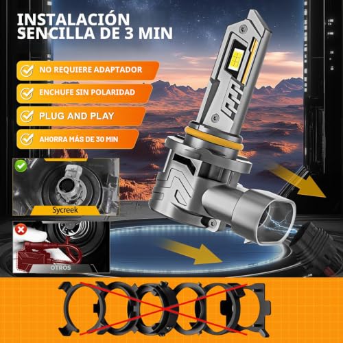 Sycreek H11/H8/H9 LED Bulbs 35000LM, 8X Brighter, 6500K Cool White, Focused Beam, Quiet Advanced Cooling, Plug-N-Play Installation, Pack of 2