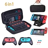 HEYSTOP Case for Nintendo Switch, 6 in 1 Nintendo Switch Case Come with 2 Joy-con Grips for Nintendo Switch, Adjustable PlayStand, Tempered Glass Screen Protector with 6 Thumb Grip Caps