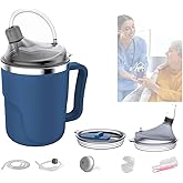 YSSY spread 13.5oz Spill Proof Cups for Elderly, 3 in 1 Stainless Steel Sippy Cup with Straw and 2 Lids for Adults, Great for Water, Milk, Soup, Health & Household Supplies