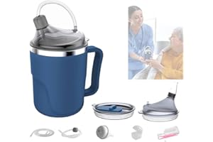 YSSY spread 13.5oz Spill Proof Cups for Elderly, 3 in 1 Stainless Steel Sippy Cup with Straw and 2 Lids for Adults, Great for Water, Milk, Soup, Health & Household Supplies