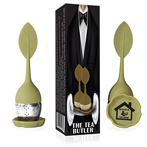 Tea Infuser 2 Pack Butler in the Home Loose Leaf Tea Water Infuser Steeper Strainer Filter Silicone and Stainless Steel Bottom Drip Cup Dark Green