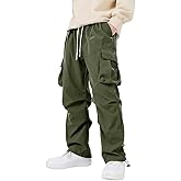 WZIKAI Men's Parachute Cargo Pants Trendy Casual Parachute Pant Baggy Drawstring Hip Hop Harem Pants with Pockets
