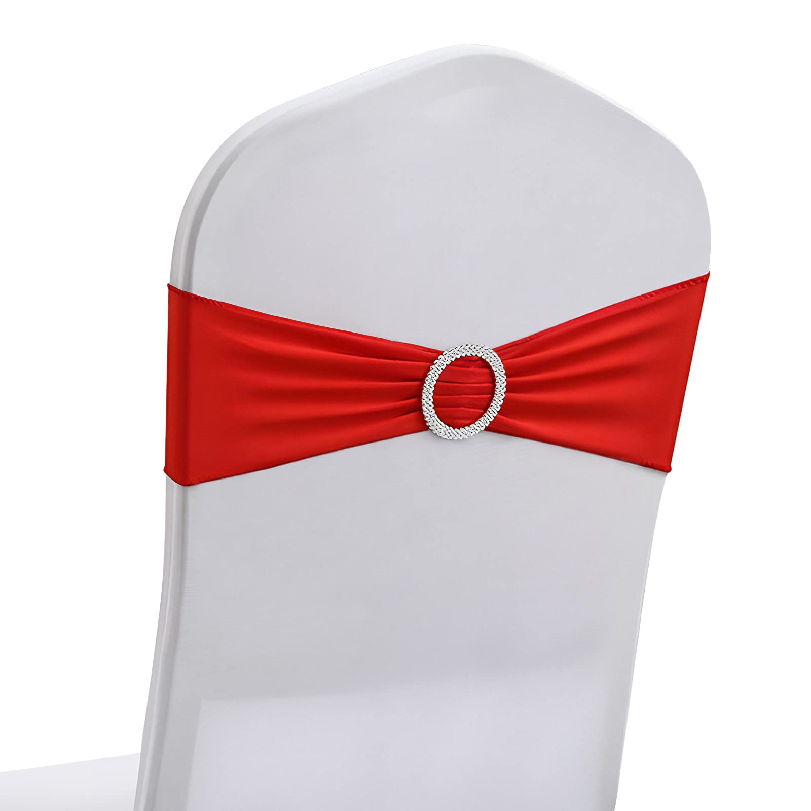 50 PCS Elastic Stretch Spandex Chair Covers Sashes Bands,Bows Sashes Chair Cover with Buckle for Wedding Party Ceremony Events for Folding Chairs Banquet Decorations Chair Decorations (Red)