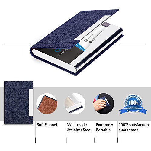 Business Card Holder, AHGXG Professional Leather Business Card Case Metal Name Card Holder Slim Stainless Steel With Magnetic Shut, Hold 20 Business Cards For Men&Women, Blue