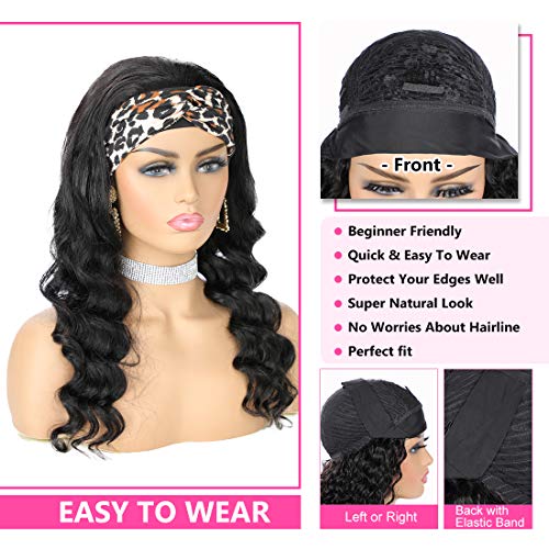 A-ALIMICE-Loose-Deep-Wave-Headband-Wigs-for-Black-Women-Headband-Human-Hair-Wigs-14-Inch-Brazilian-Virgin-Hair-None-Lace-Front-Wigs-Headband-Half-Wig-Machine-Made-150-Density-Natural-Black-Color