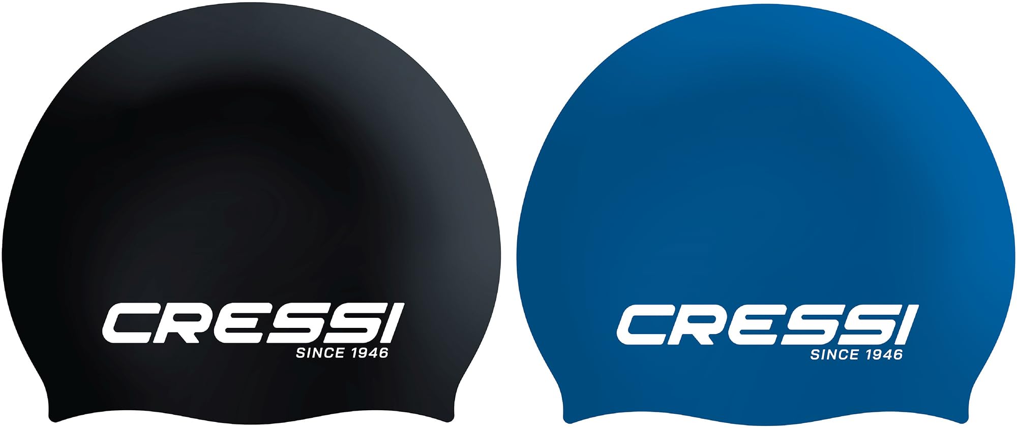 CRESSI Eddie Swim Cap Bundle - Two Unisex Swimming Caps, Black/White + Blue/White, One Size